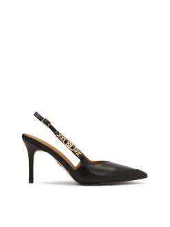 Kazar Czarne czółenka slingback z metalowym monogramem| Czółenka|Wszystkie Buty