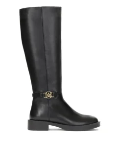 Kazar Czarne skórzane kozaki damskie z metalowym monogramem| Kozaki I Muszkieterki|Wszystkie Buty