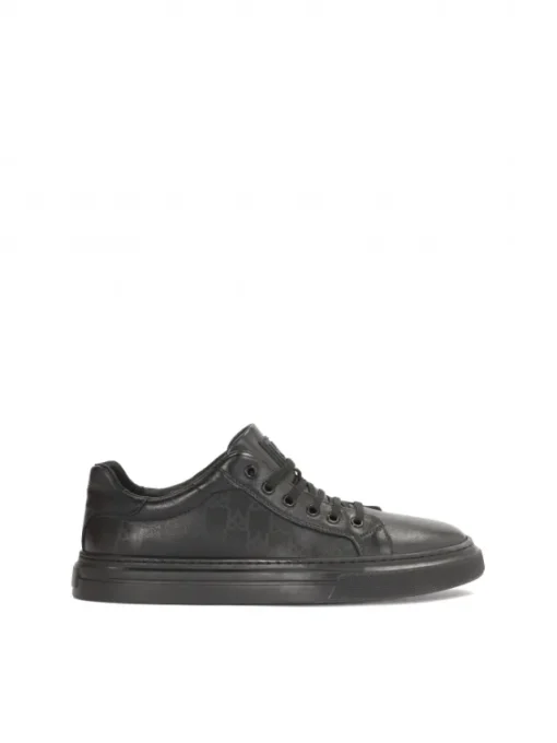 Kazar Czarne skórzane sneakersy męskie w monogramy| Sneakersy|Wszystkie Buty