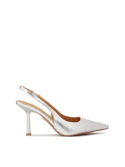 Kazar Srebrne czółenka slingback z tłoczonej skóry| Czółenka|Wszystkie Buty